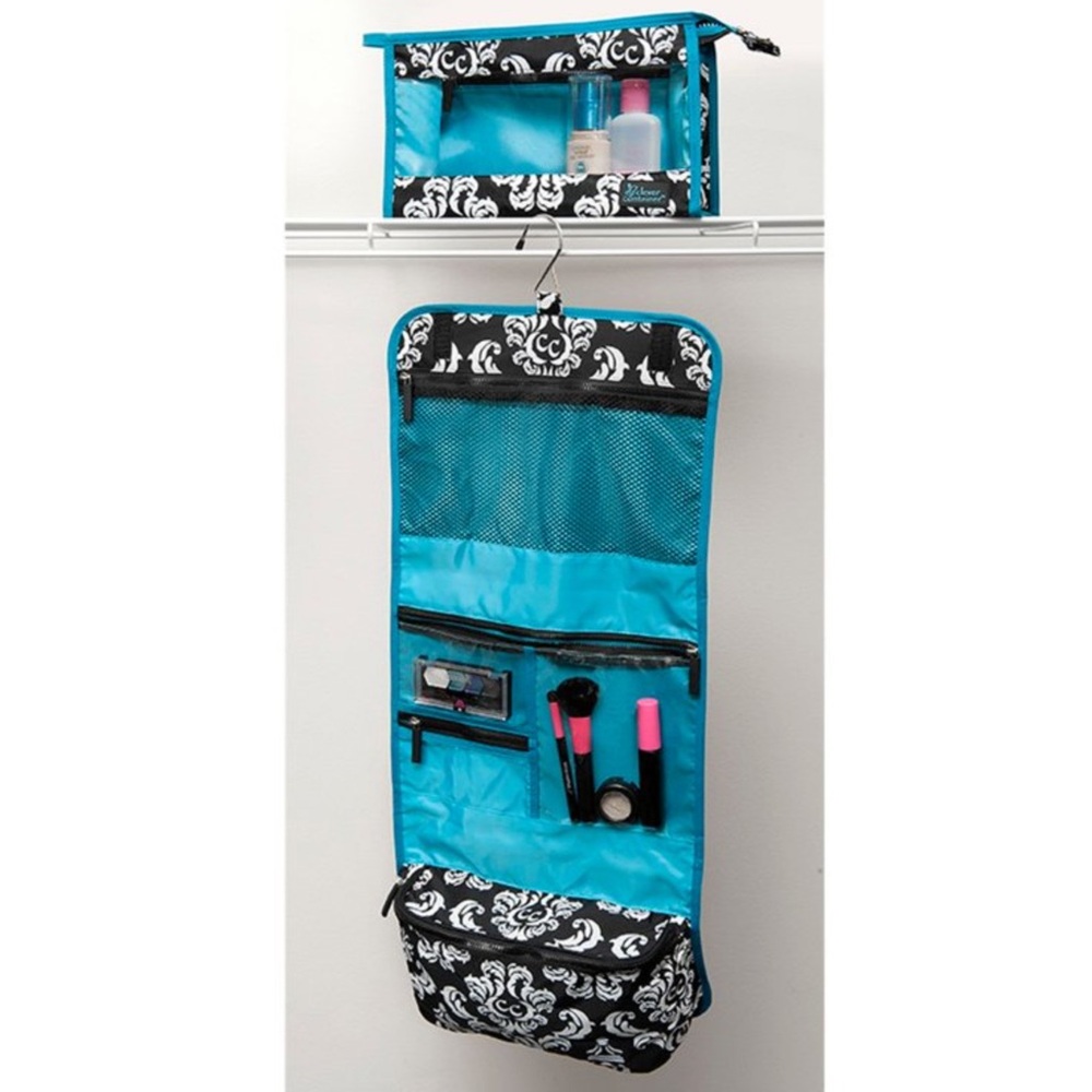 Clever Container Two-Piece Travel Set Damask/Teal Cosmetic Toiletries New